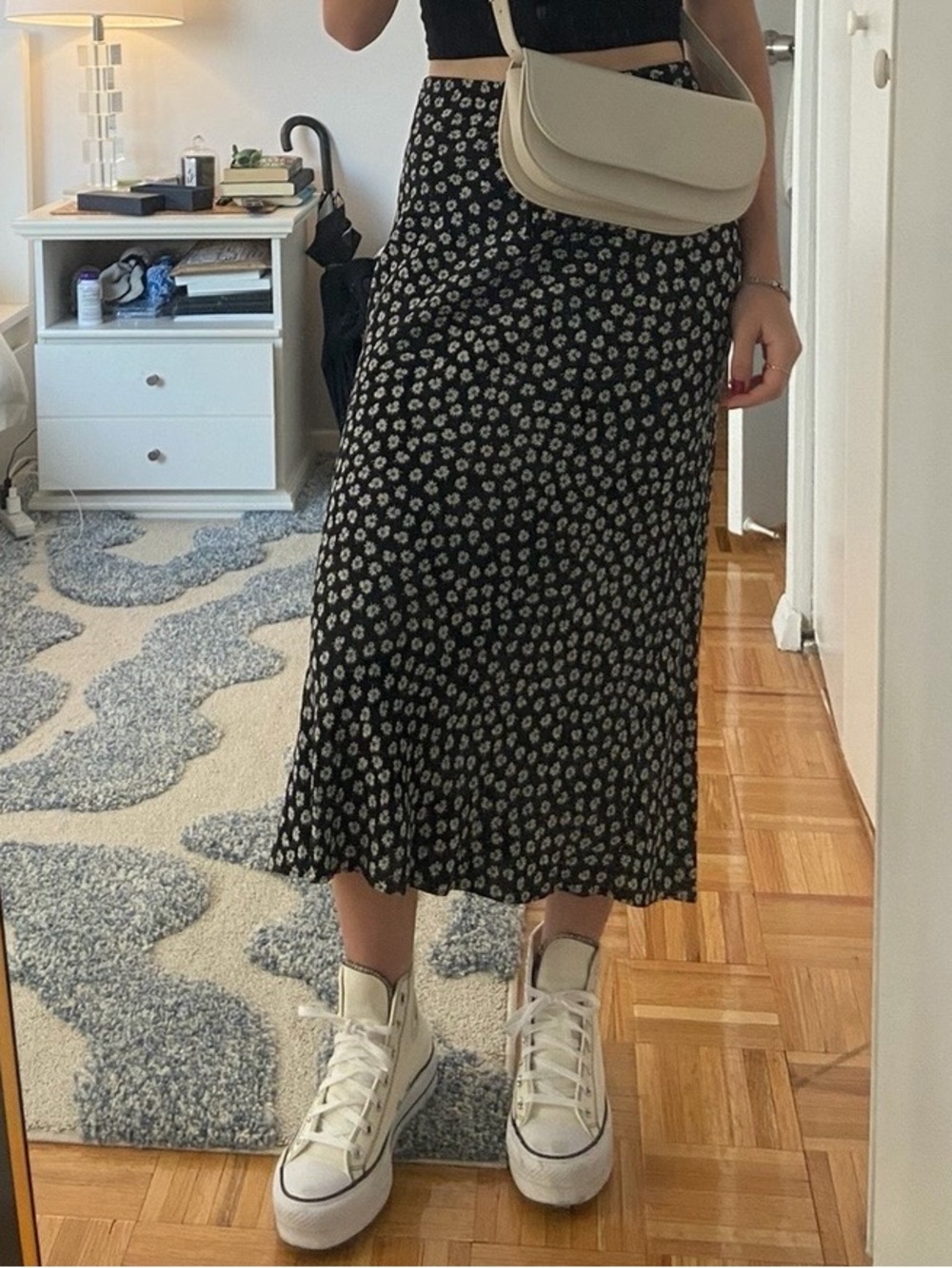 Madewell Black Maxi Skirt with White Daisy Print